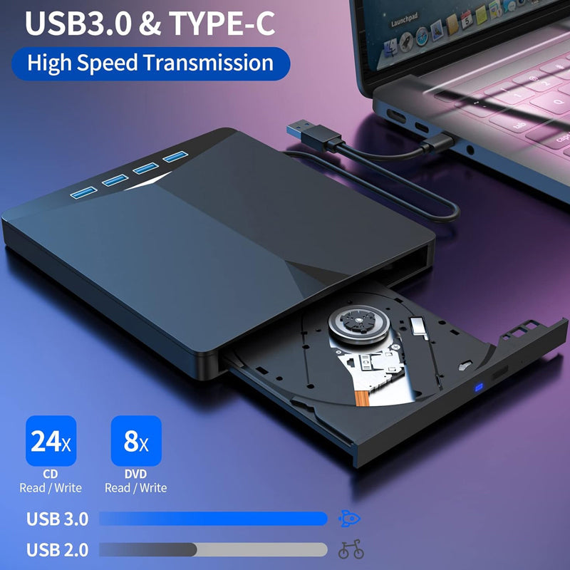 🔥Last Day 49% OFF -7-in-1 USB 3.0 Type-C External DVD Drive