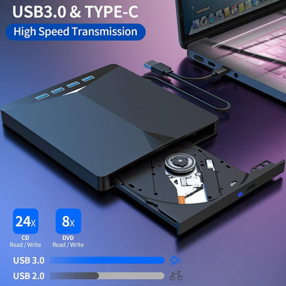 🔥Last Day 49% OFF -7-in-1 USB 3.0 Type-C External DVD Drive