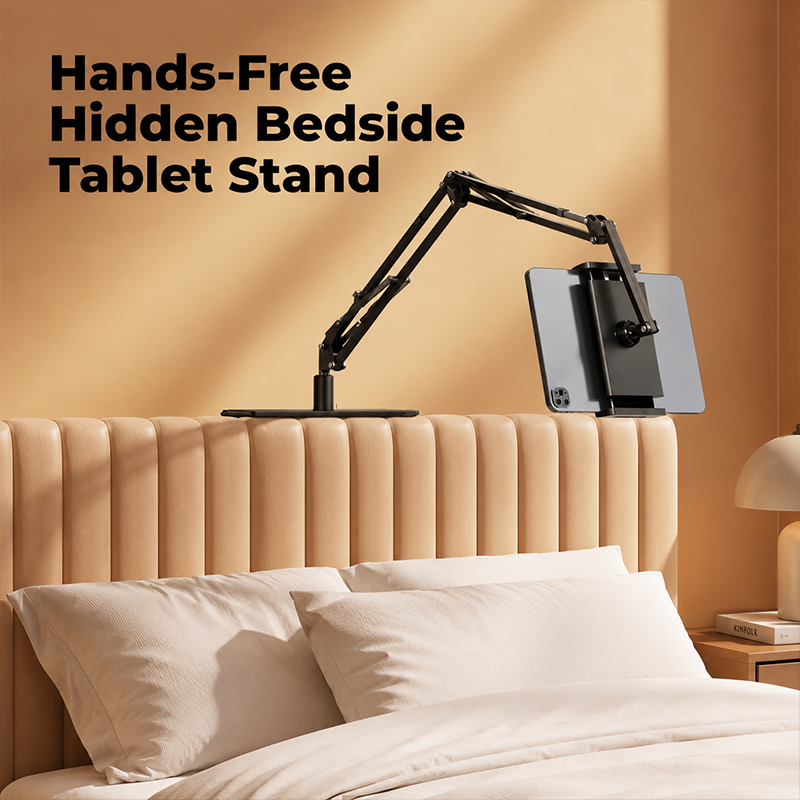 🛏️ Watch in Bed, Hands-Free – Tablet Stand with Hidden Mattress Base. No Shaking, No Drilling.