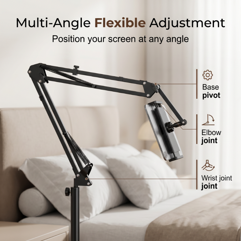 🛏️ Watch in Bed, Hands-Free – Tablet Stand with Hidden Mattress Base. No Shaking, No Drilling.