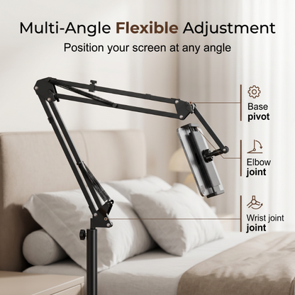 🛏️ Watch in Bed, Hands-Free – Tablet Stand with Hidden Mattress Base. No Shaking, No Drilling.