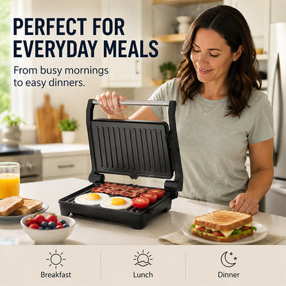 🍳 Electric Sandwich Maker with Ribbed Nonstick Grill Plates