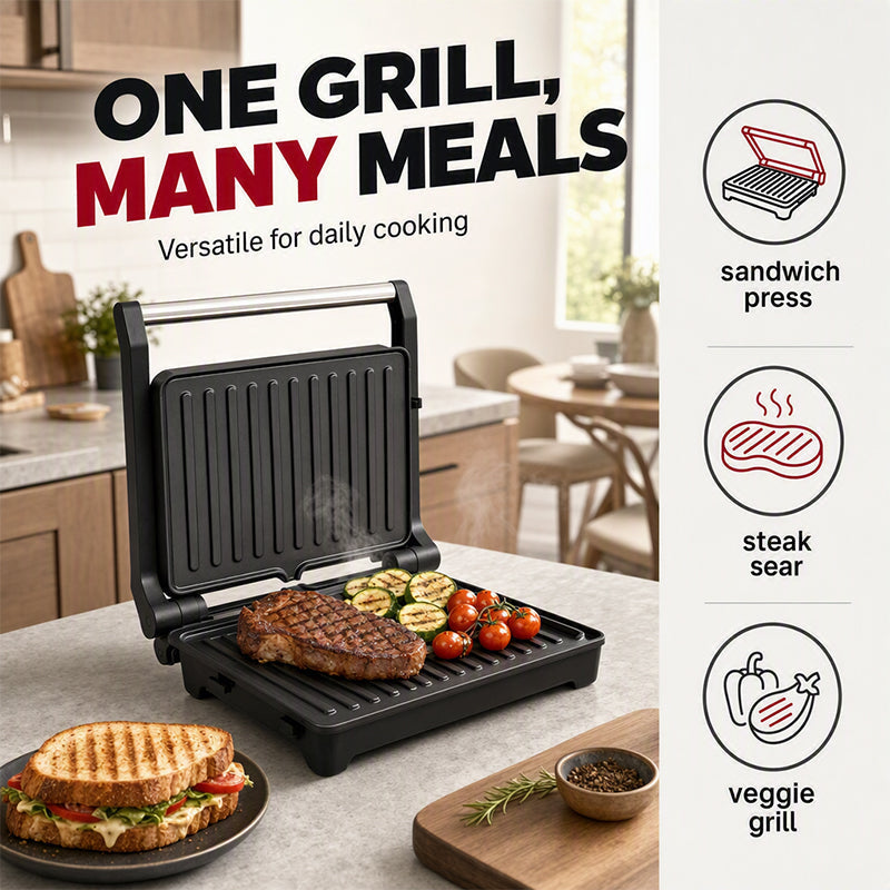 🍳 Electric Sandwich Maker with Ribbed Nonstick Grill Plates