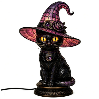 Gothic Halloween Witch Cat Table Lamp