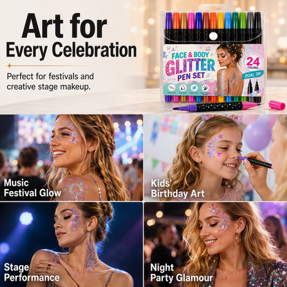 📢HOT Sale!!⏰24-Color Face & Body Glitter Marker Set with Dual Tips