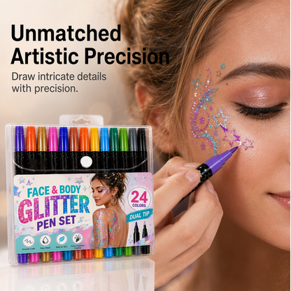 📢HOT Sale!!⏰24-Color Face & Body Glitter Marker Set with Dual Tips