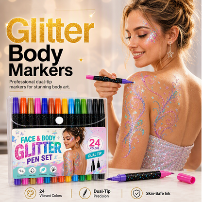 📢HOT Sale!!⏰24-Color Face & Body Glitter Marker Set with Dual Tips