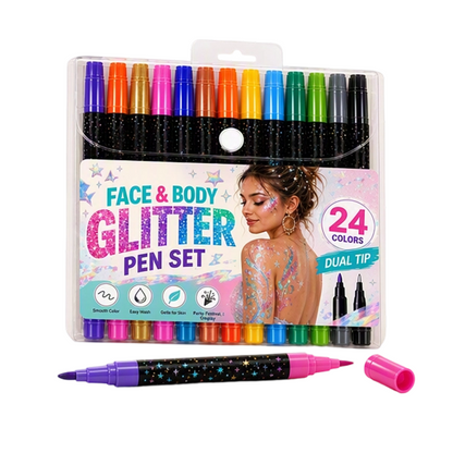 📢HOT Sale!!⏰24-Color Face & Body Glitter Marker Set with Dual Tips