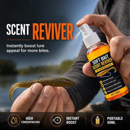 🎣 Soft Bait Scent Booster Spray‑60ML High‑Concentration Fishing Lure Scent Reviver, Portable Instant Attractant Spray for Fresh & Saltwater Soft Baits