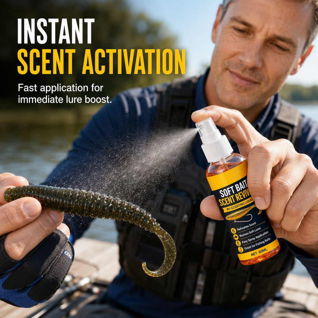 🎣 Soft Bait Scent Booster Spray‑60ML High‑Concentration Fishing Lure Scent Reviver, Portable Instant Attractant Spray for Fresh & Saltwater Soft Baits