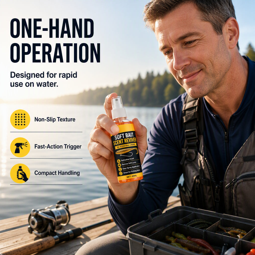 🎣 Soft Bait Scent Booster Spray‑60ML High‑Concentration Fishing Lure Scent Reviver, Portable Instant Attractant Spray for Fresh & Saltwater Soft Baits