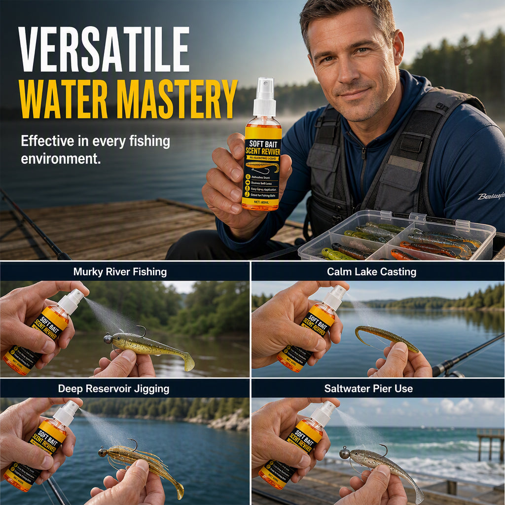 🎣 Soft Bait Scent Booster Spray‑60ML High‑Concentration Fishing Lure Scent Reviver, Portable Instant Attractant Spray for Fresh & Saltwater Soft Baits