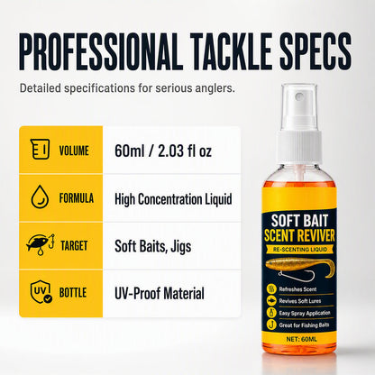 🎣 Soft Bait Scent Booster Spray‑60ML High‑Concentration Fishing Lure Scent Reviver, Portable Instant Attractant Spray for Fresh & Saltwater Soft Baits