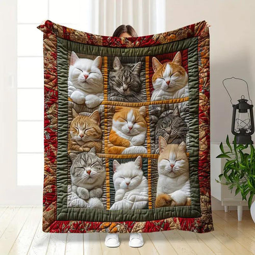 Cozy 9-Panel Sleeping Cats Pattern Blanket