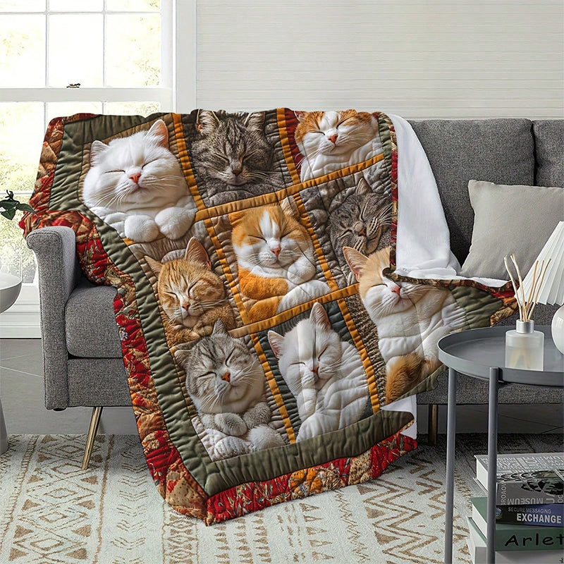 Cozy 9-Panel Sleeping Cats Pattern Blanket