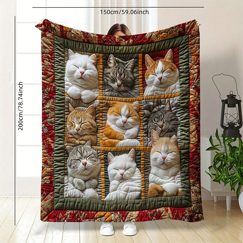 Cozy 9-Panel Sleeping Cats Pattern Blanket