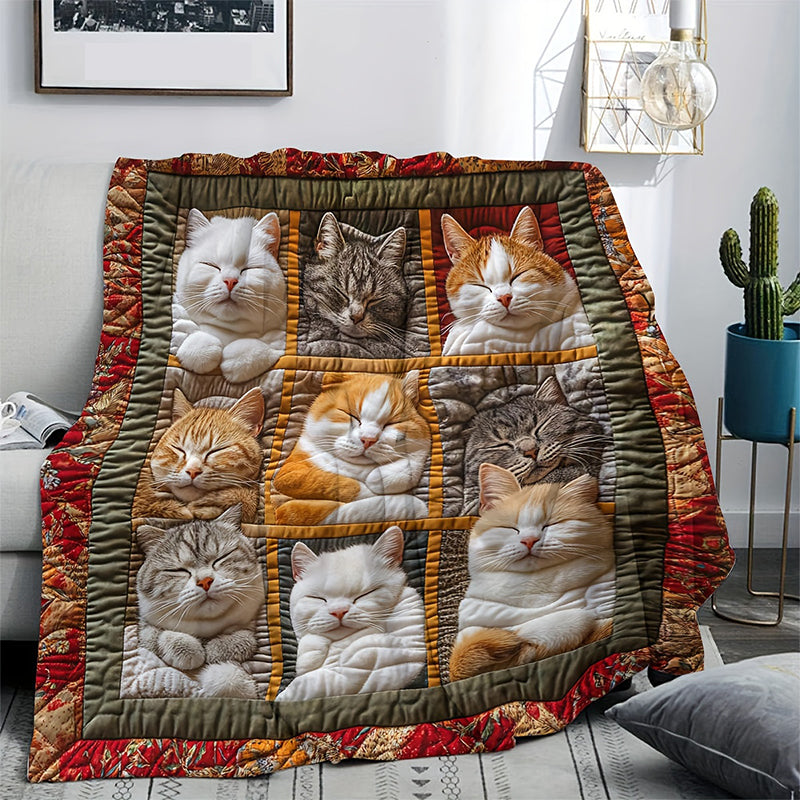 Cozy 9-Panel Sleeping Cats Pattern Blanket