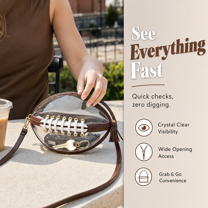 🏈 Clear Football-Shaped Crossbody Bag✨