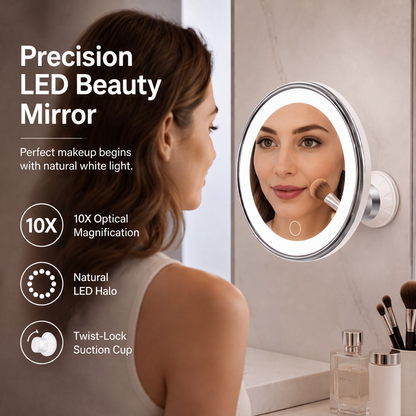 ⏳🔥LIMITED-TIME 50% OFF! ⏰10x Magnifying Makeup Mirror with LED Light and Suction Cup