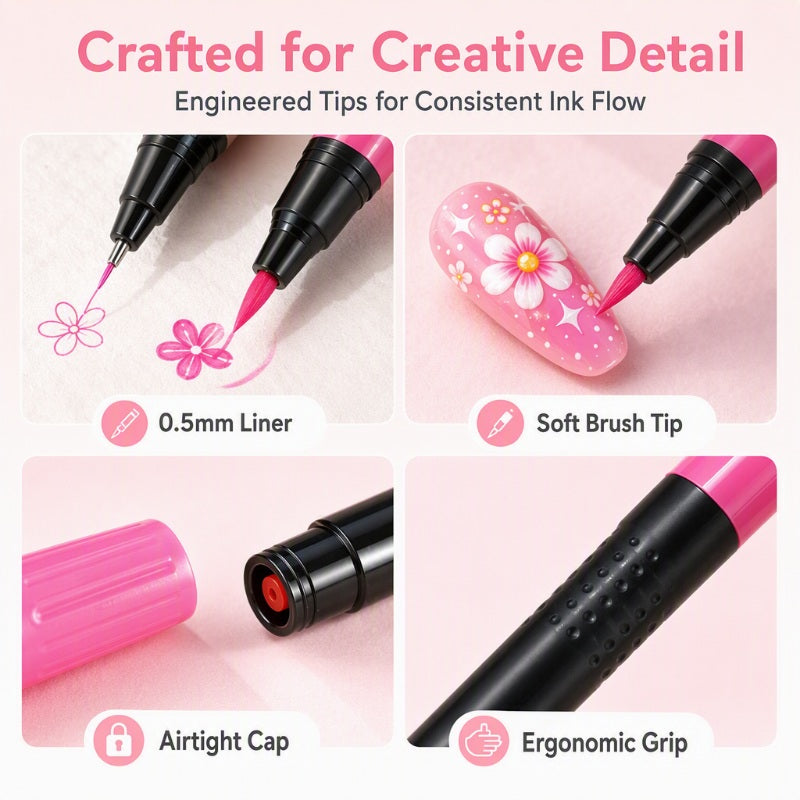 ⏳LAST DAY SALE | 50% OFF!!💕🎁24 Shades Dual-Tip Nail Art Marker Kit, Quick-Dry Painting Pens For DIY Nail Designs💅