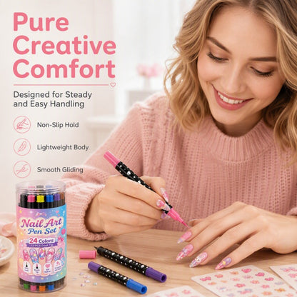 ⏳LAST DAY SALE | 50% OFF!!💕🎁24 Shades Dual-Tip Nail Art Marker Kit, Quick-Dry Painting Pens For DIY Nail Designs💅