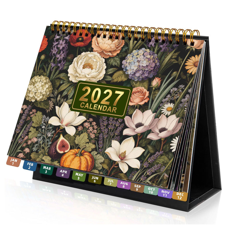 📅 2027 Desk Calendar & Habit Tracker – Artistic Oil Painting Monthly Planner for Work & Study