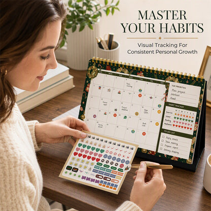 📅 2027 Desk Calendar & Habit Tracker – Artistic Oil Painting Monthly Planner for Work & Study