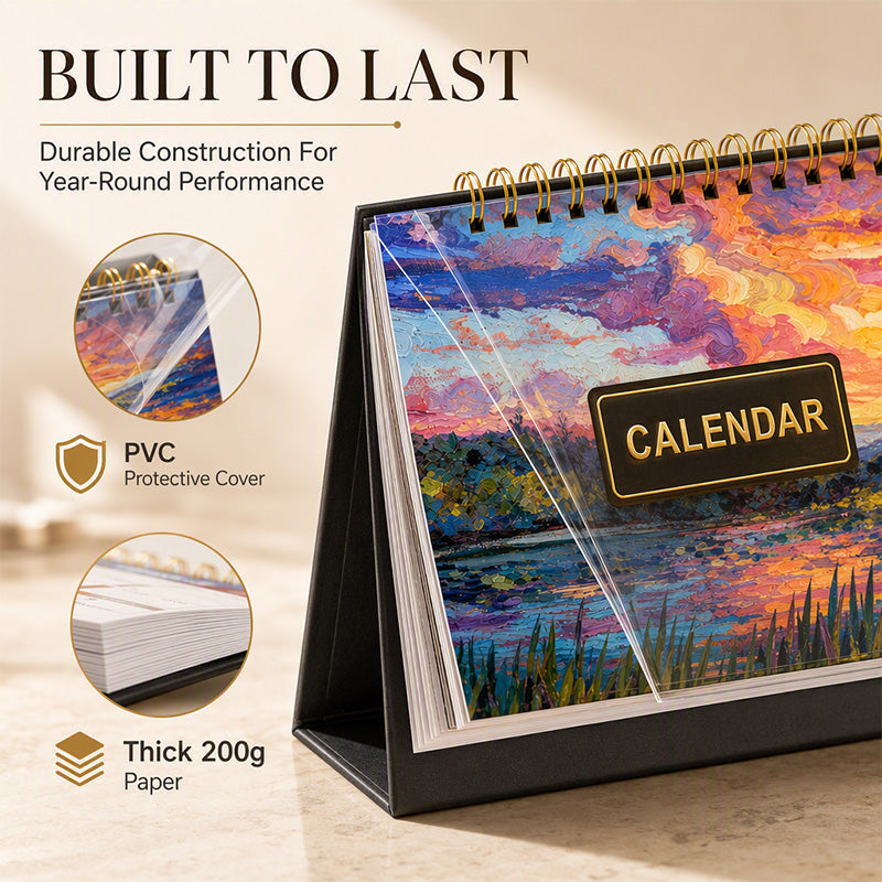 📅 2027 Desk Calendar & Habit Tracker – Artistic Oil Painting Monthly Planner for Work & Study