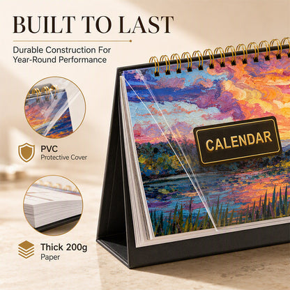 📅 2027 Desk Calendar & Habit Tracker – Artistic Oil Painting Monthly Planner for Work & Study