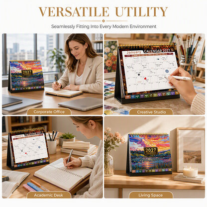 📅 2027 Desk Calendar & Habit Tracker – Artistic Oil Painting Monthly Planner for Work & Study