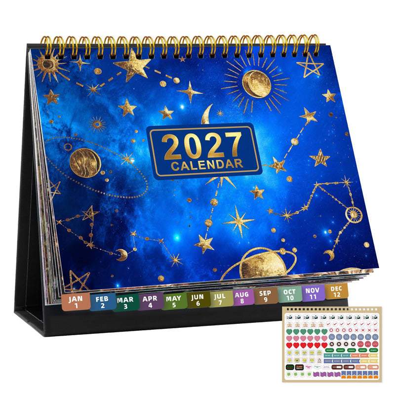 📅 2027 Desk Calendar & Habit Tracker – Artistic Oil Painting Monthly Planner for Work & Study