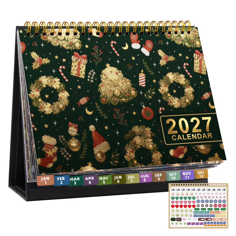📅 2027 Desk Calendar & Habit Tracker – Artistic Oil Painting Monthly Planner for Work & Study
