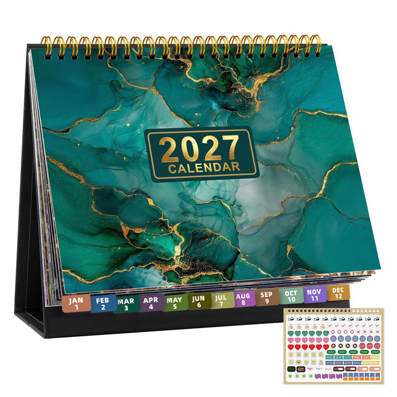 📅 2027 Desk Calendar & Habit Tracker – Artistic Oil Painting Monthly Planner for Work & Study
