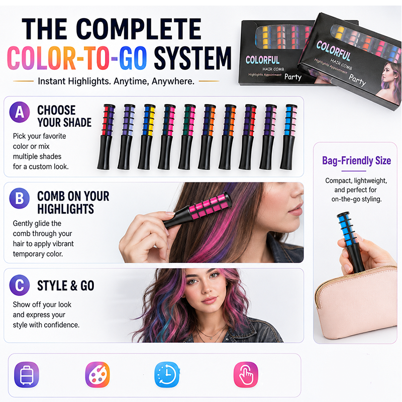 🌈 50% OFF | Temporary Hair Dye Comb – Create Fun Hair Colors In Minutes Without Damage