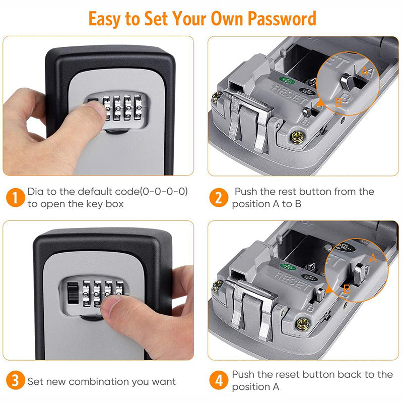 Wall Mount Key Lock Box - 4 Digit Combination Lockbox for Keys Safe Security Storage Resettable Code Lockbox for Outdoor Home Office Garage