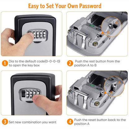 Wall Mount Key Lock Box - 4 Digit Combination Lockbox for Keys Safe Security Storage Resettable Code Lockbox for Outdoor Home Office Garage