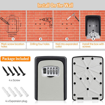 Wall Mount Key Lock Box - 4 Digit Combination Lockbox for Keys Safe Security Storage Resettable Code Lockbox for Outdoor Home Office Garage