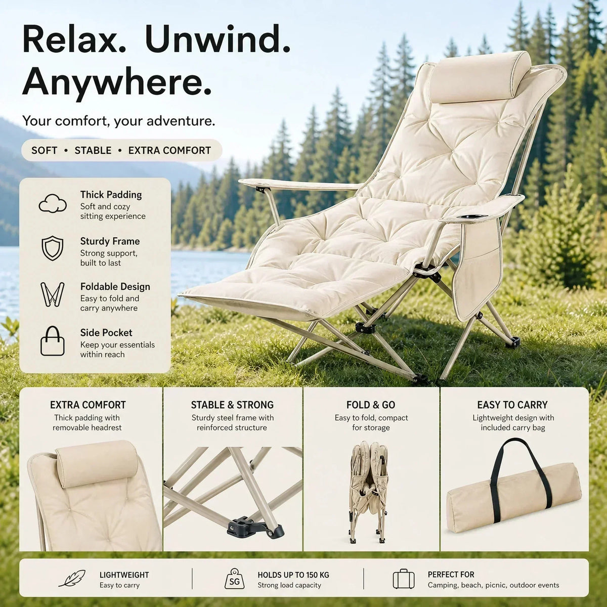 ✨ 50% OFF! Portable, Adjustable Folding Chair for Outdoor Use — Lightweight, Sturdy & Versatile 🪑🏕️