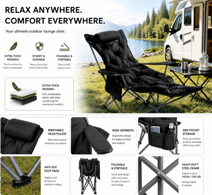 ✨ 50% OFF! Portable, Adjustable Folding Chair for Outdoor Use — Lightweight, Sturdy & Versatile 🪑🏕️