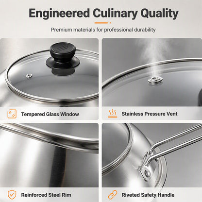 🍳50% OFF NOW! Stainless Steel Splash‑Proof Pot Lid with Glass Window‑ Universal Clear Cooking Shield, Heat‑Resistant Visible Lid Cover, Anti‑Splash Replacement Lid for Woks & Pans