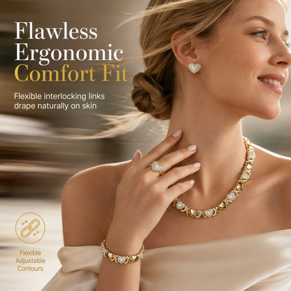 ✨ Gold Plated Heart Shaped Rhinestone Jewelry 4-Piece Set – Necklace, Earrings, Bracelet & Ring – Brilliant Crystal Shimmer for Red-Carpet Elegance 💛