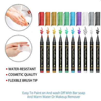🥳2026 HOT SALE🥳💞50K+ SOLD! 🎨✨ 50% OFF! Temporary Tattoo Markers – 10/15 vivid colours, flexible brush tip, waterproof & non-toxic. Perfect for Halloween & face art! 🎃💚