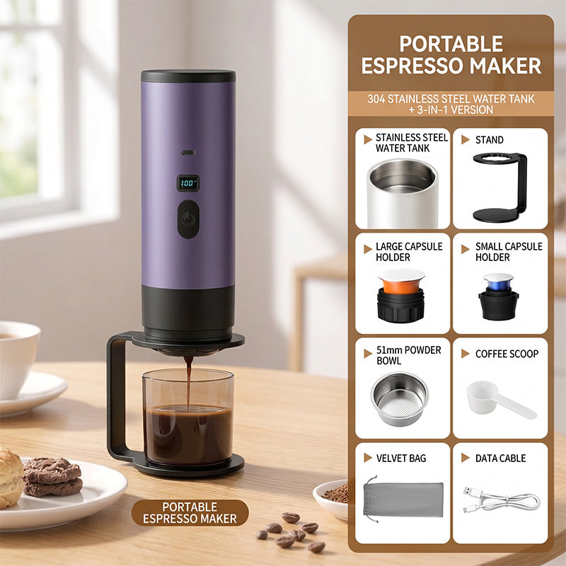 ⏳Time-Limited Special⏰ Portable Espresso Maker – digital display, Type-C rechargeable, 90ml tank & 120ml cup. Enjoy fresh hot coffee anywhere! 🛡️💪