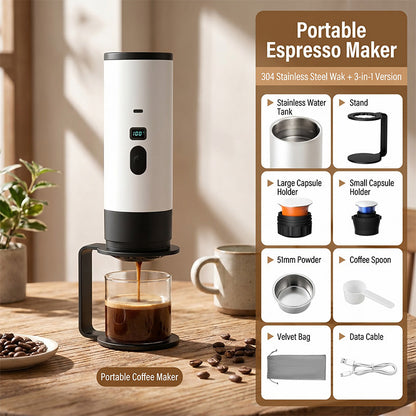 ⏳Time-Limited Special⏰ Portable Espresso Maker – digital display, Type-C rechargeable, 90ml tank & 120ml cup. Enjoy fresh hot coffee anywhere! 🛡️💪