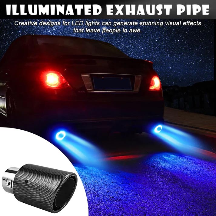 📢📢50% OFF !! ⏰ LED Exhaust Tip – Flame effect, carbon sleeve & universal fit 💨