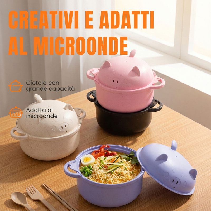 Creative, microwave-safe ramen bowl set