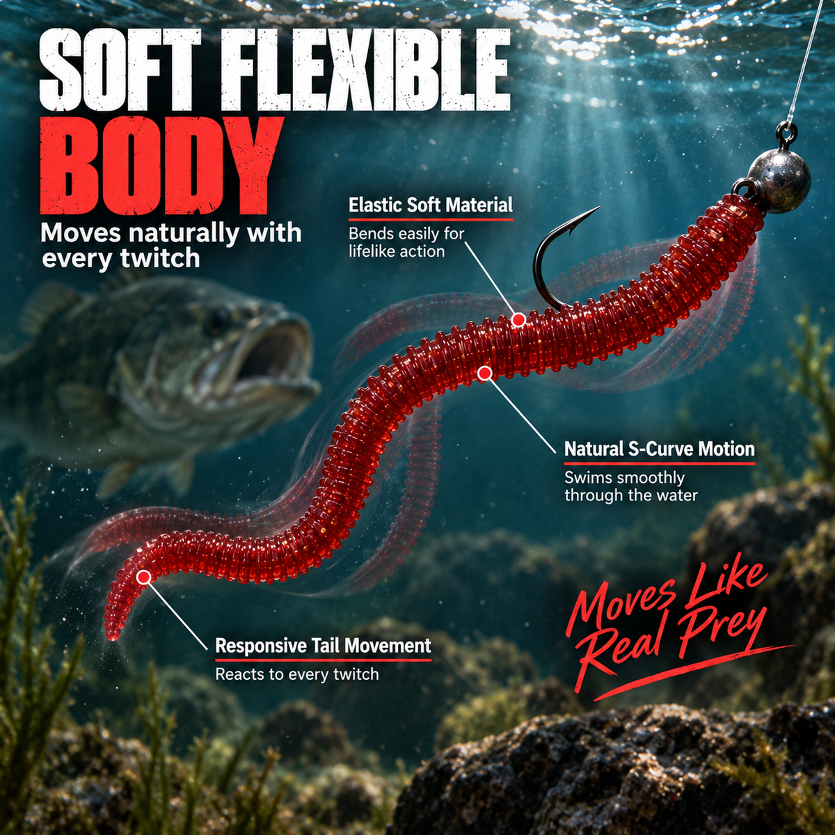 Soft Plastic Worm Fishing Lures