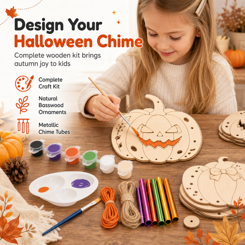 🎃 Halloween Wooden Pumpkin Craft Kit | DIY Wind Chime