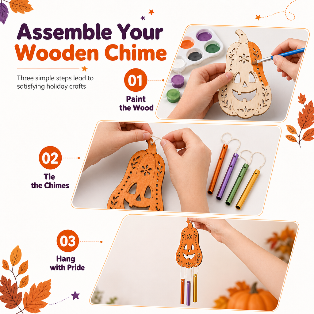 🎃 Halloween Wooden Pumpkin Craft Kit | DIY Wind Chime