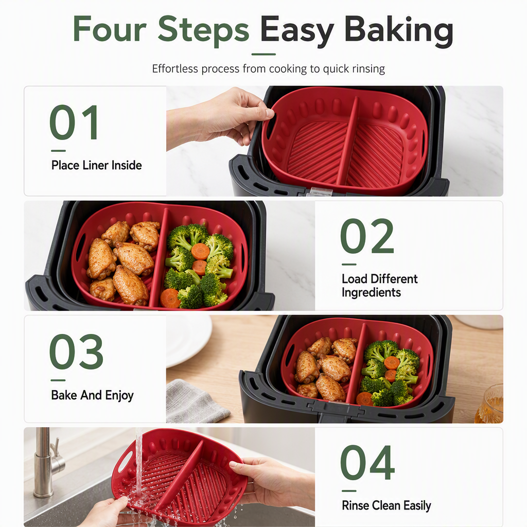 ✨Cook Two Meals At Once! Large Split Silicone Air Fryer Baking Mat